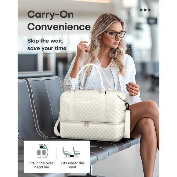 Hotor Women Beige Large Overnight with Shoe Compartment Travel Duffel Bag - Picture 7 of 7